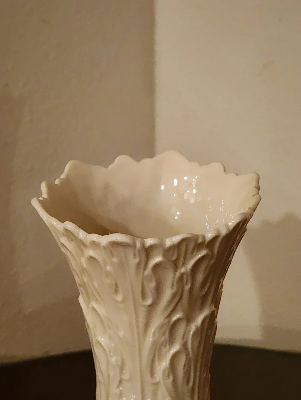 Lenox Ivory Porcelain Embossed Floral Scalloped Vase Made in USA